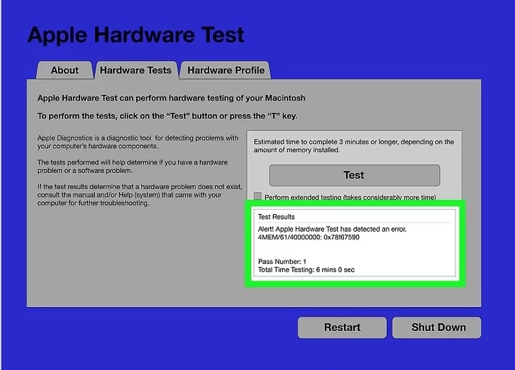 kiểm tra macbook cũ qua sử dụng Apple Hardware Test