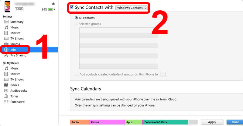 Chuyển danh bạ iPhone bằng ứng dụng iTunes