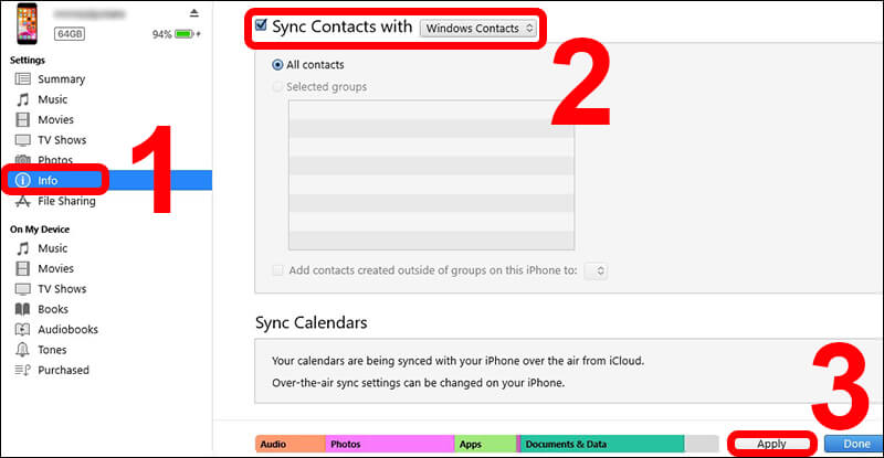 Chuyển danh bạ iPhone bằng ứng dụng iTunes