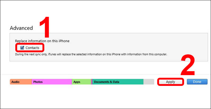 Chuyển danh bạ iPhone bằng ứng dụng iTunes