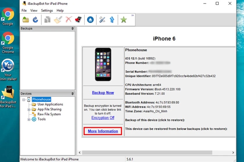 Kiểm tra tình trạng pin iPhone bằng cách sử dụng phần mềm iBackupBot