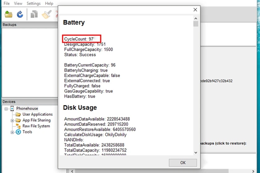 Kiểm tra tình trạng pin iPhone bằng cách sử dụng phần mềm iBackupBot