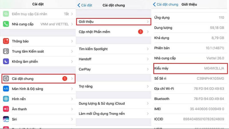 kiểm tra kiểu máy trên iphone