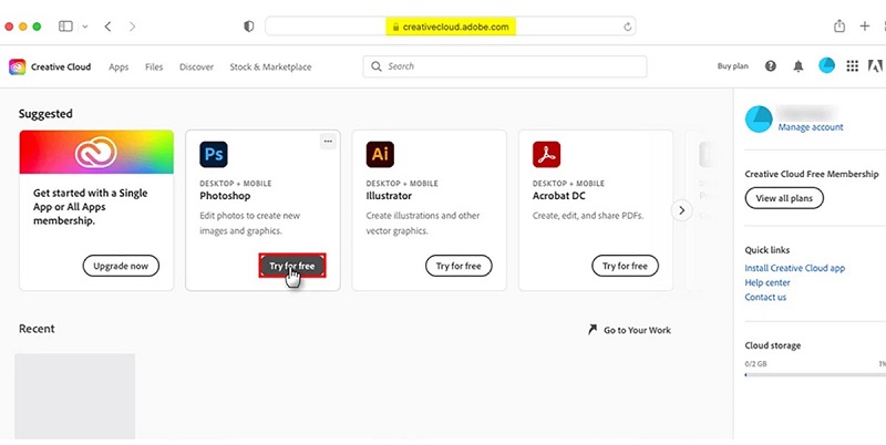 Cách tải photoshop cho Macbook tại Adobe Creative Cloud