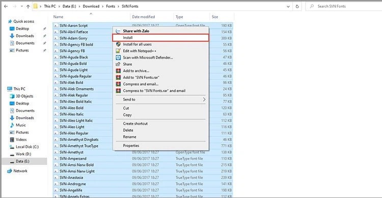 Cách thêm font chữ vào illustrator trên Window