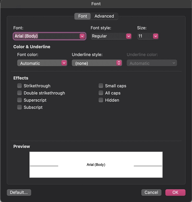 Cách cài font chữ mặc định trong word cho Macbook