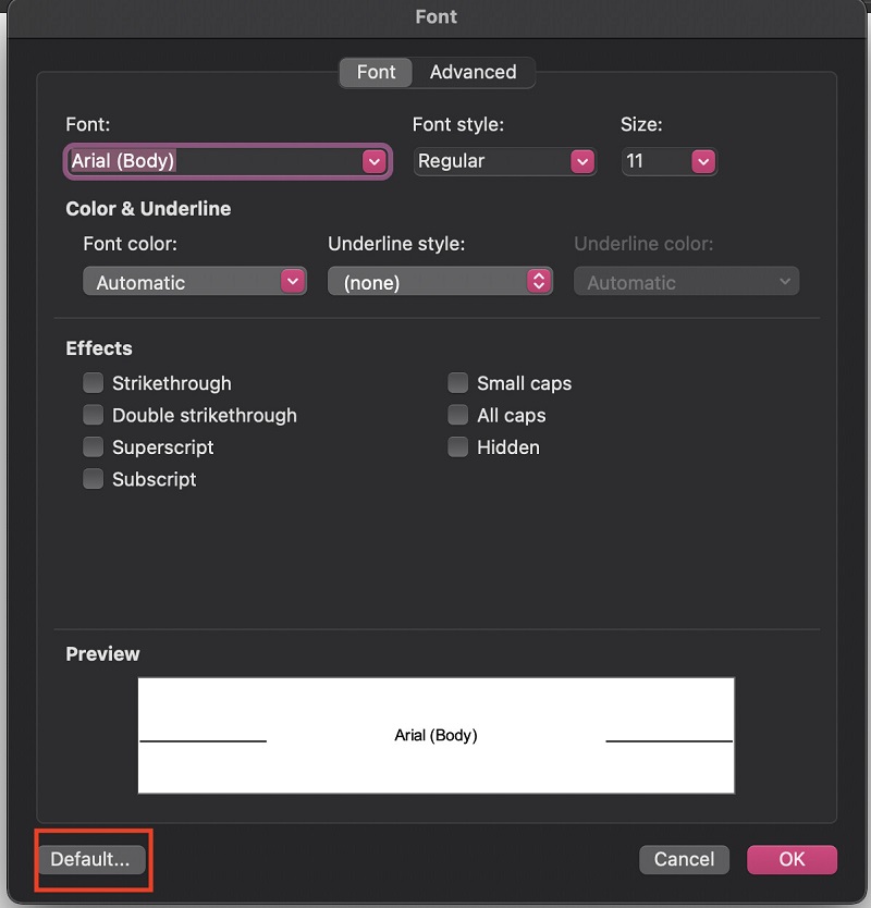 Cách cài font chữ mặc định trong word cho Macbook