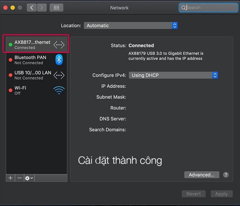 Macbook không nhận mạng dây qua USB Ethernet Adapter