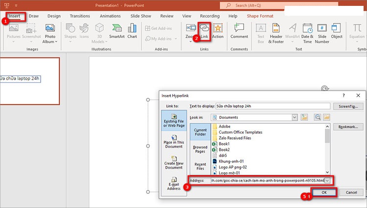 Cách tắt gạch đỏ chân khỏi siêu liên kết Hyperlink trong Powerpoint 