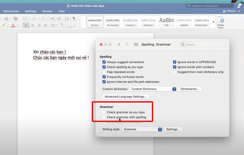 Cách tắt gạch chân đỏ trong Word trên Macbook