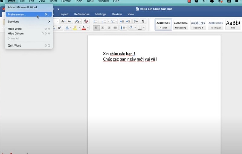 Cách tắt gạch chân đỏ trong Word trên Macbook