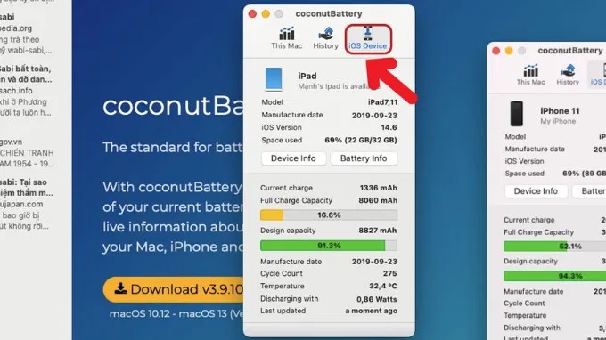 Kiểm tra qua ứng dụng thứ 3 - CoconutBattery
