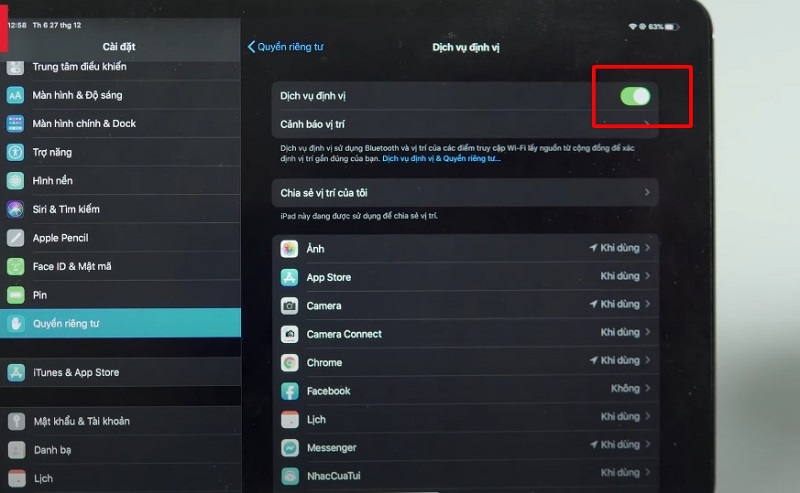 Cách tăng thời gian sử dụng pin iPad Air bằng cách tắt định vị