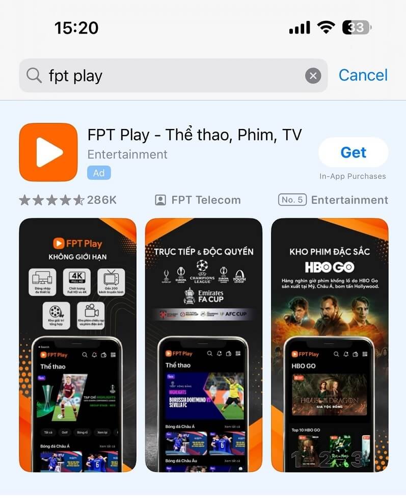 Cách xem K+ trên điện thoại iPhone bằng ứng dụng Fpt Play