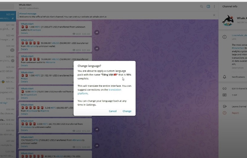 Cách cài tiếng Việt trên Telegram cho máy tính