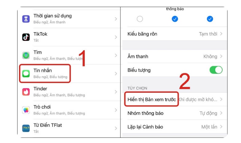 Tắt tính năng thông báo hiển thị trên màn hình