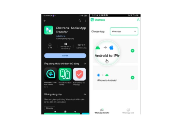 Sử dụng Chantrans để khôi phục chuyển dữ liệu WhatsApp từ Android sang iPhone