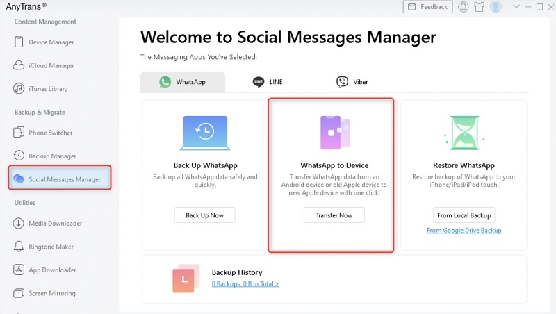 Sử dụng AnyTrans chuyển dữ liệu WhatsApp từ Android sang iPhone
