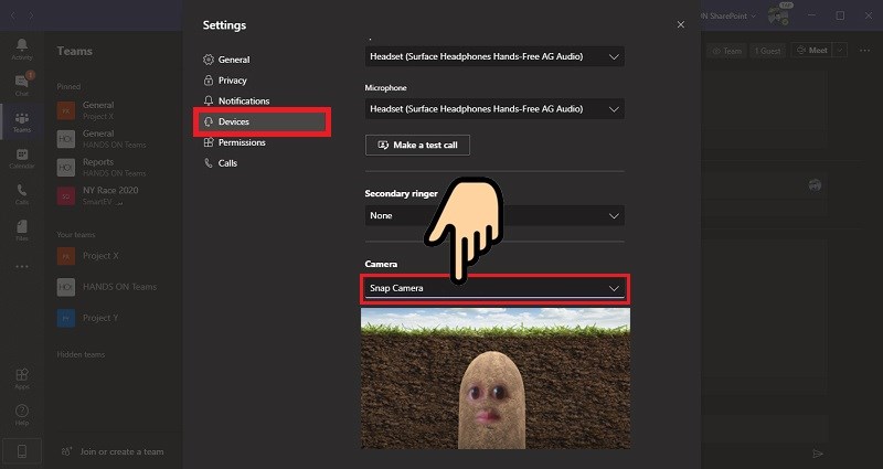 Snap camera trên Microsoft Teams