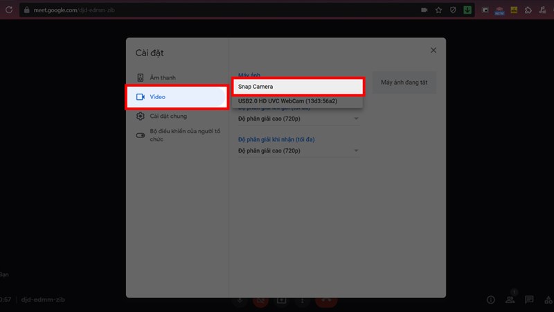 Snap camera trên Google Meet