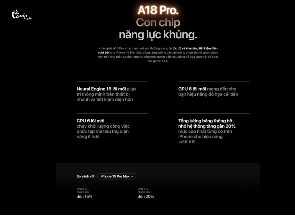 Chip A18 Pro mạnh mẽ