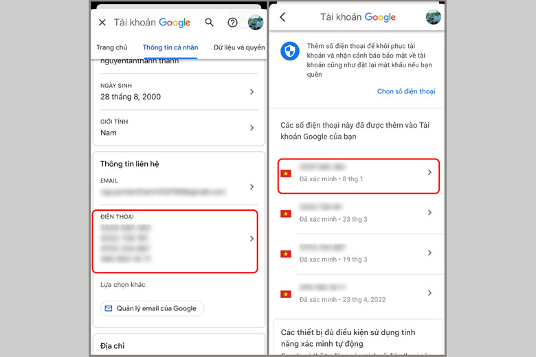 Cách xóa số điện thoại khi đăng ký tài khoản Gmail