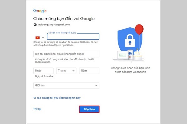 Cách tạo Gmail không cần số điện thoại trên máy tính