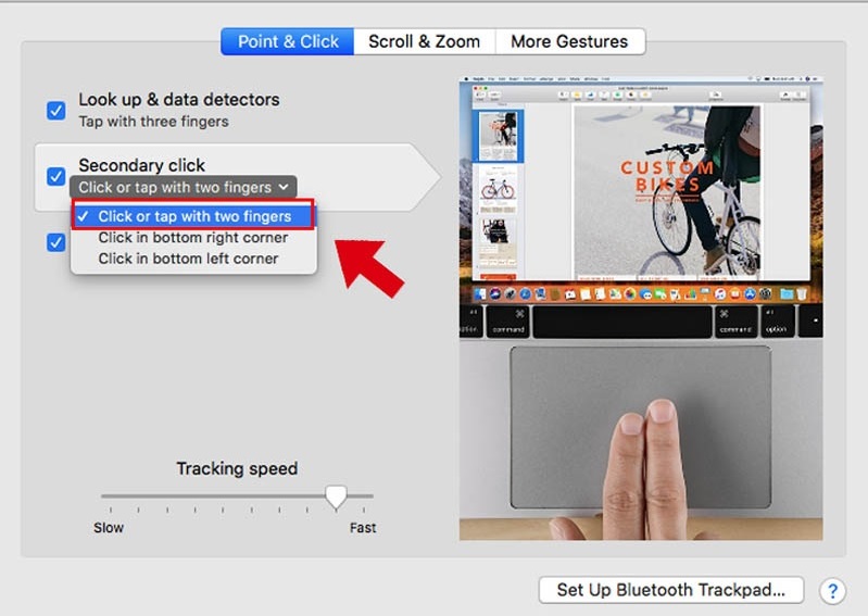 Dùng 2 ngón tay để bấm chuột phải trên Macbook