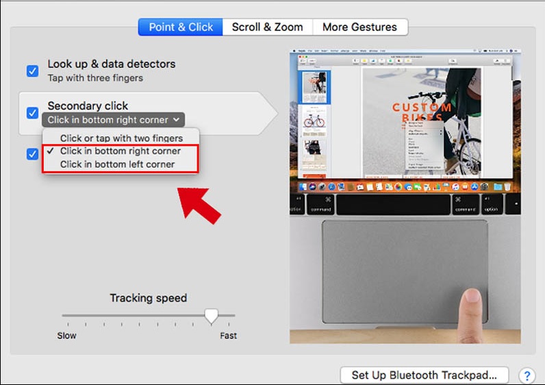 Dùng chuột phải nhấn trên góc Trackpad