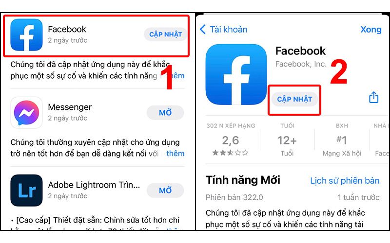 Cập nhật lại Facebook