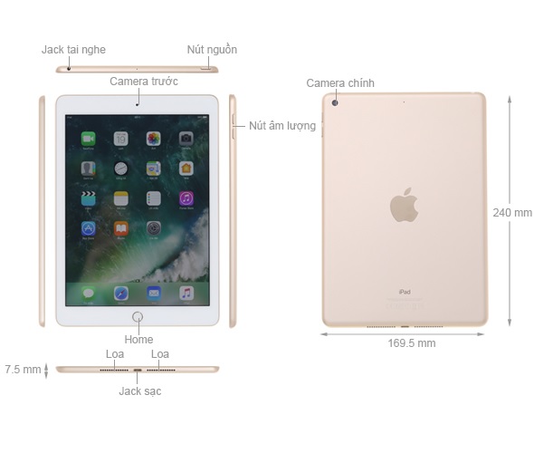 Kích thước iPad (Gen 5 - 2017)