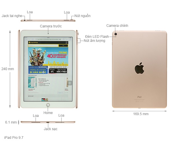 Kích thước iPad Pro 9.7 inch (2016)