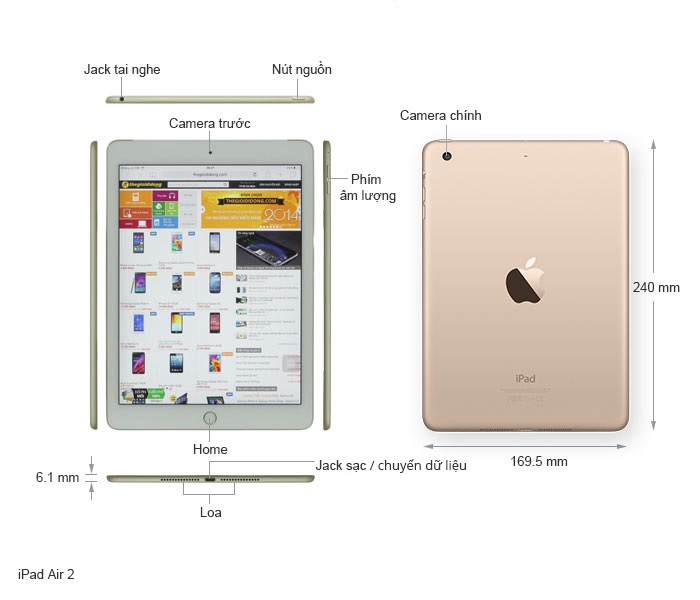 Kích thước iPad Air 2 (2014)