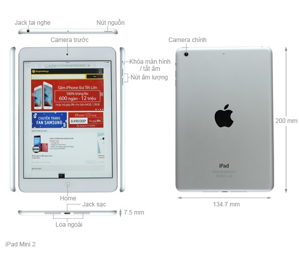 Kích thước iPad Mini Gen 2 (2013)