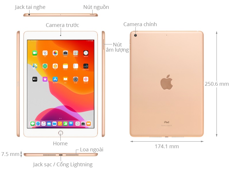 Kích thước iPad 10.2 inch (2019)