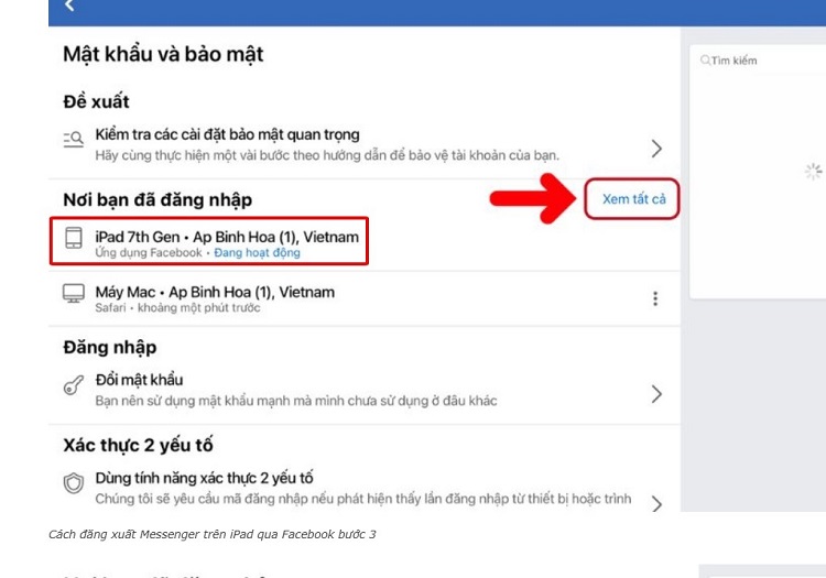 Cách đăng xuất Messenger trên iPad qua ứng dụng Facebook