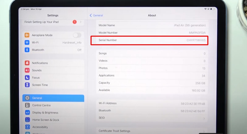 Cách check serial iPad, check số iMei iPad bằng cách check trong phần giới thiệu