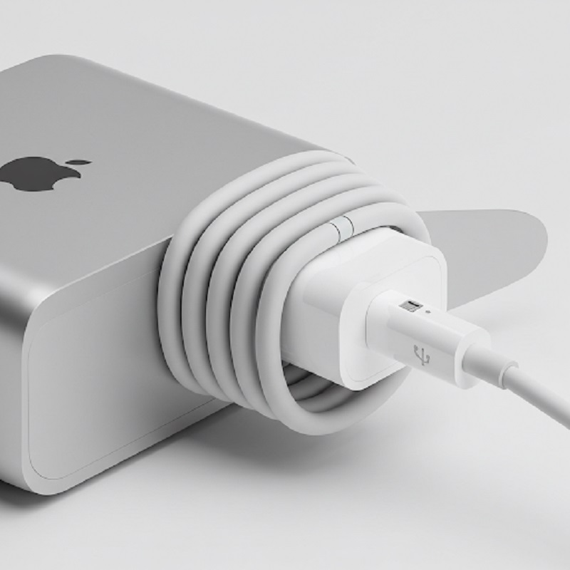 bảo vệ dây sạc Macbook Bước 3: Tiếp tục quấn phần dây còn lại qua hai cần giữ sạc, giữ dây quấn vừa phải, không quá chặt hay lỏng