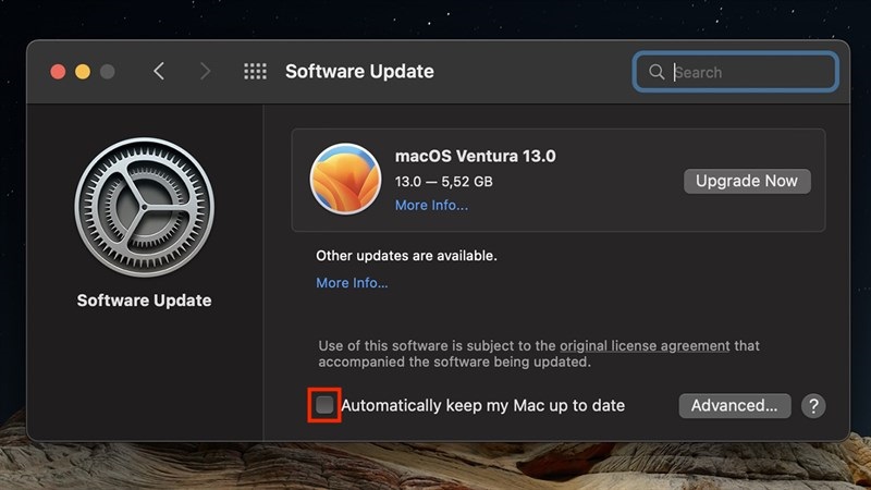 Macbook bị treo khi mở máy bước 3 Chọn "Software Update"