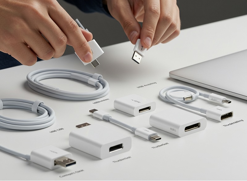 sử dụng 2 màn hình trên Macbook Chuẩn bị cáp và bộ chuyển đổi