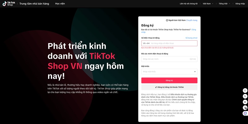 Cách đăng ký Tiktok shop trên điện thoại