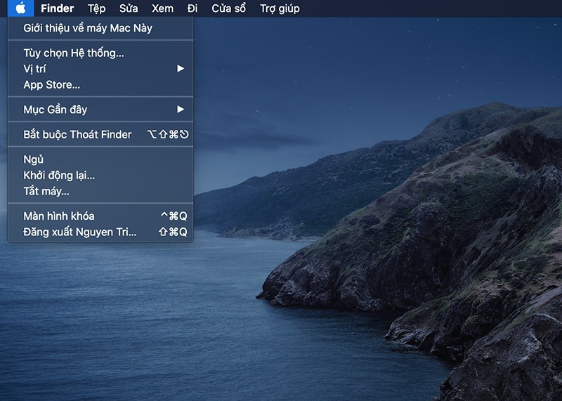 Khởi động lại Macbook từ thanh menu