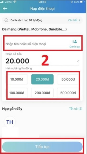 Cách nạp tiền điện thoại cho người khác qua App Viettel pay