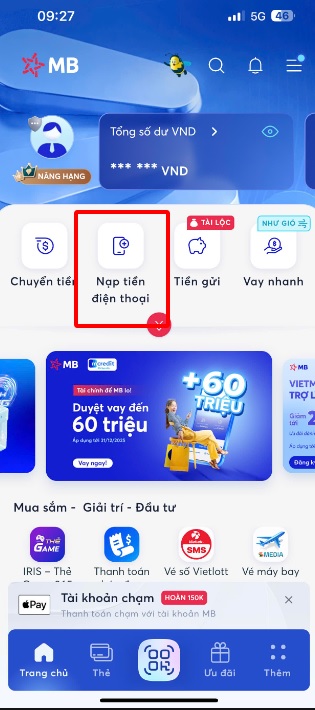 Cách nạp tiền điện thoại cho người khác qua App