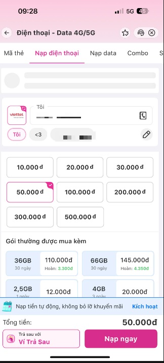 Cách nạp tiền điện thoại cho người khác qua App Momo
