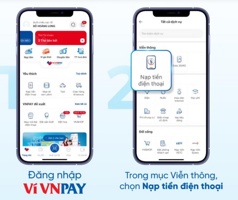 Cách nạp tiền điện thoại cho người khác qua App VNPAY