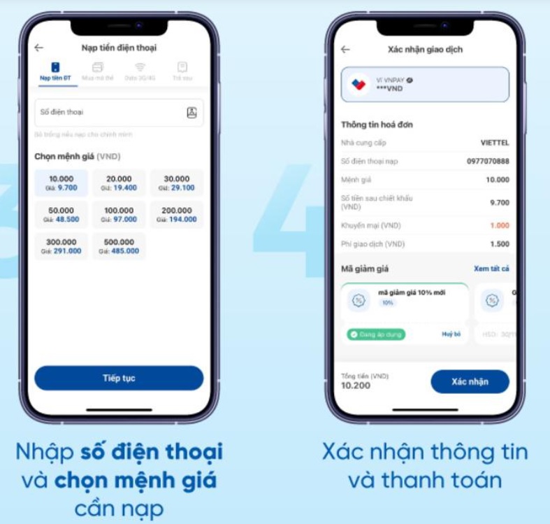 Cách nạp tiền điện thoại cho người khác qua App VNPAY