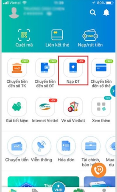 Cách nạp tiền điện thoại cho người khác qua App Viettel pay
