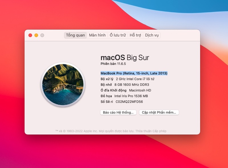 Kiểm tra cấu hình đời máy Macbook cũ