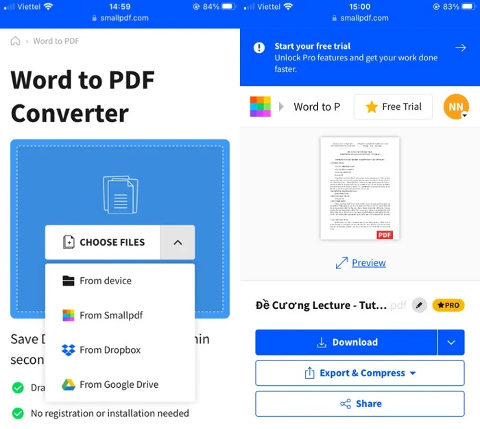 Sử dụng các công cụ Web trực tuyến tạo file PDF từ ảnh trên điện thoại miễn phí